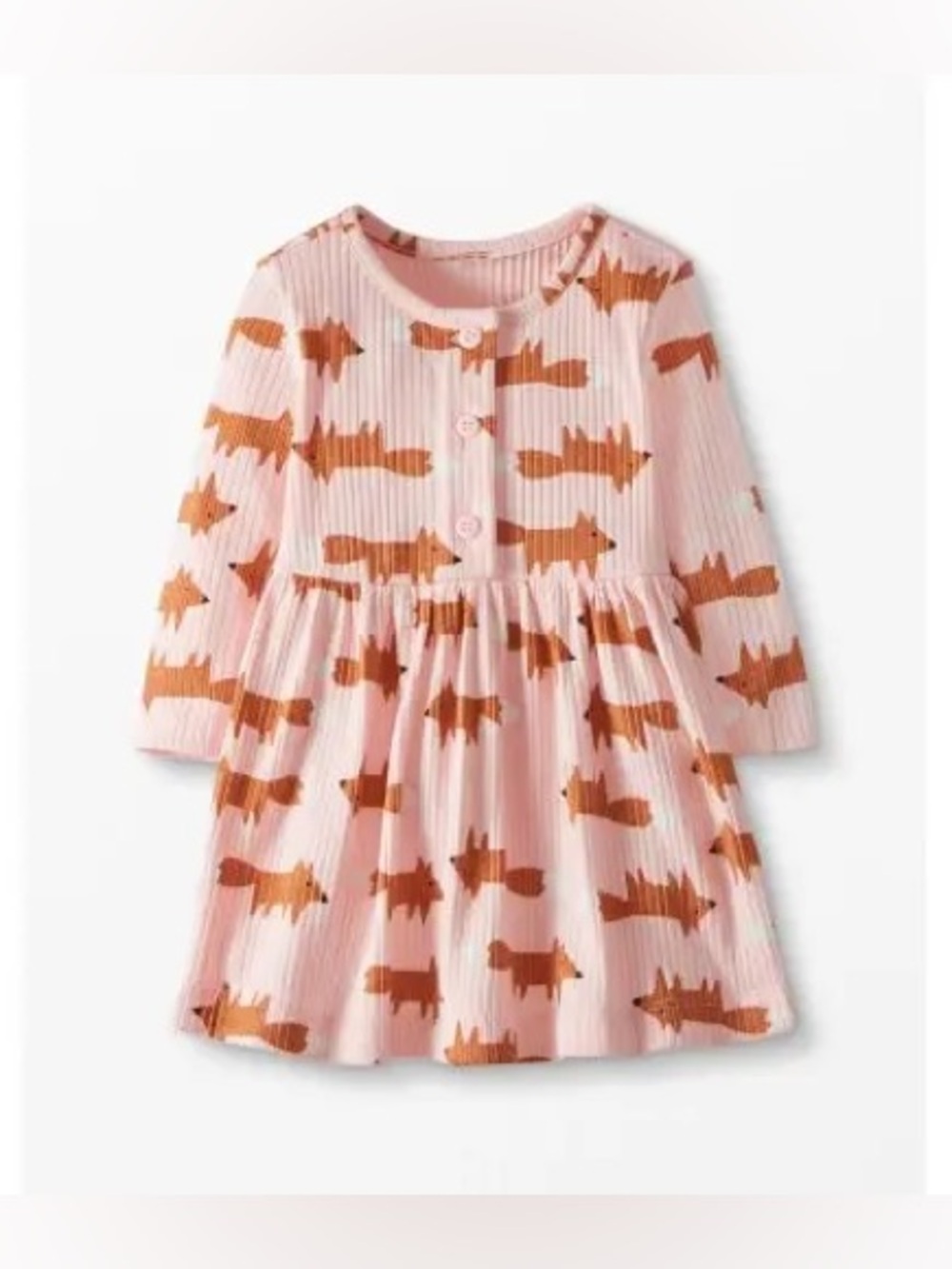Hanna Andersson Ribbed Cotton Long Sleeve Henley Dress with Fox Print